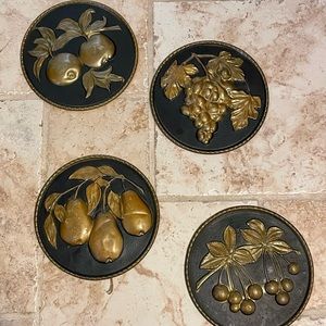 VINTAGE Brass Fruit Wall Hanging Plates BOHO MCM